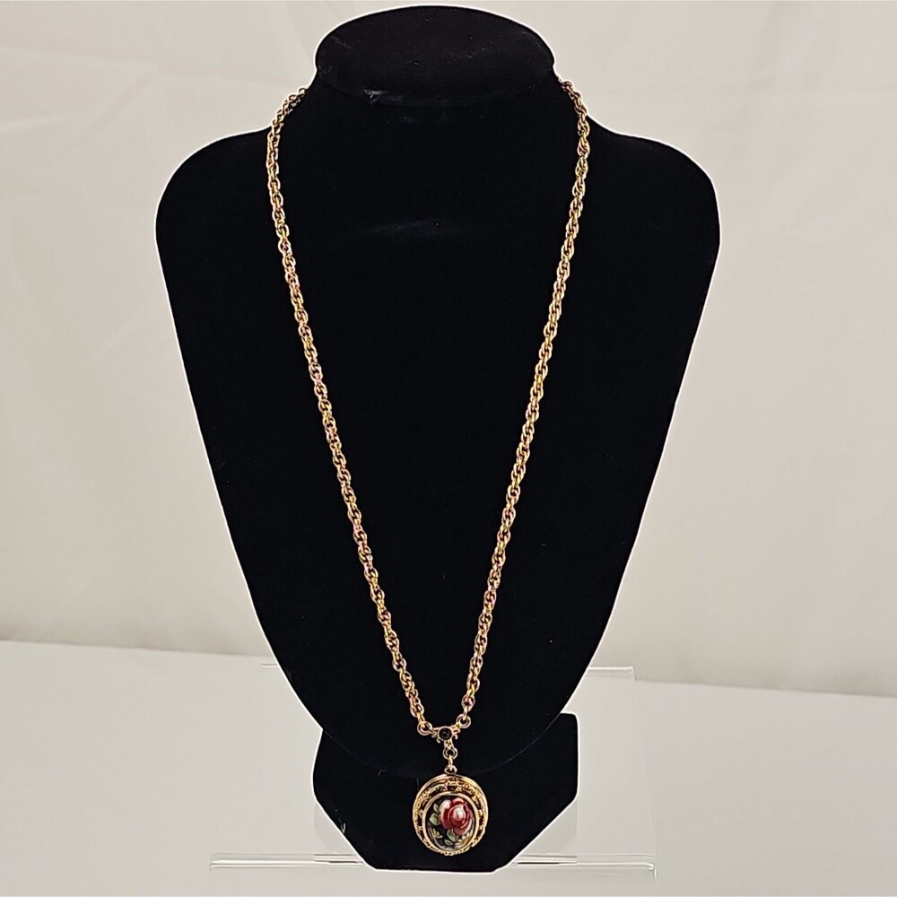 Vintage 1928 Brand Floral Locket Necklace Gold Tone Victorian Revival 1980s